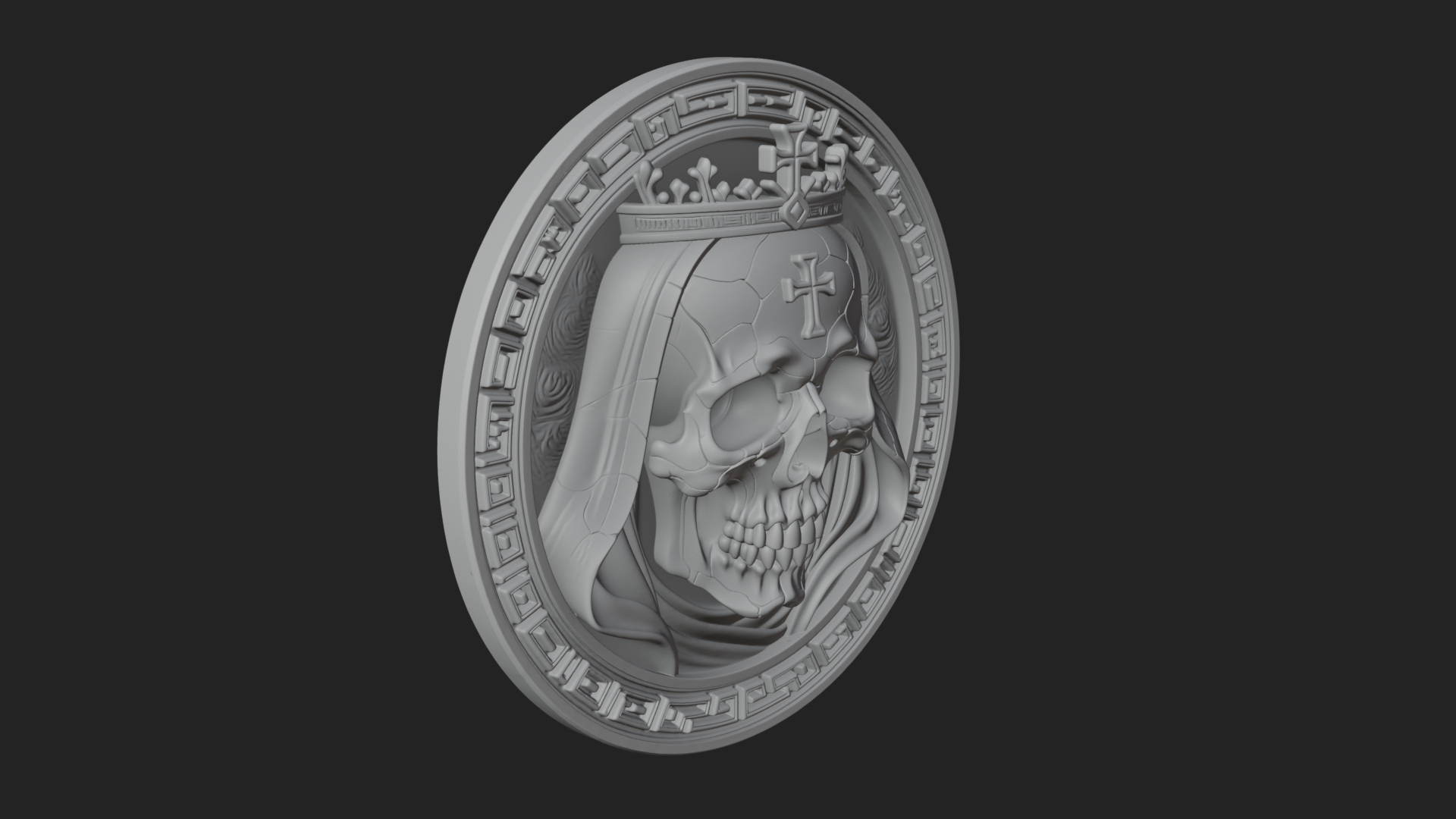 Crowned Skull Oval Relief Plaque Design 8 3D Print Model 3D Model
