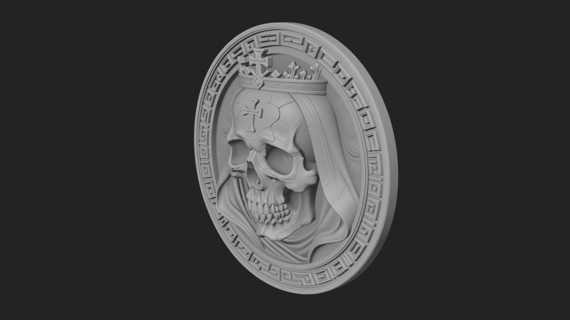 Crowned Skull Oval Relief Plaque Design 8 3D Print Model 3D Model