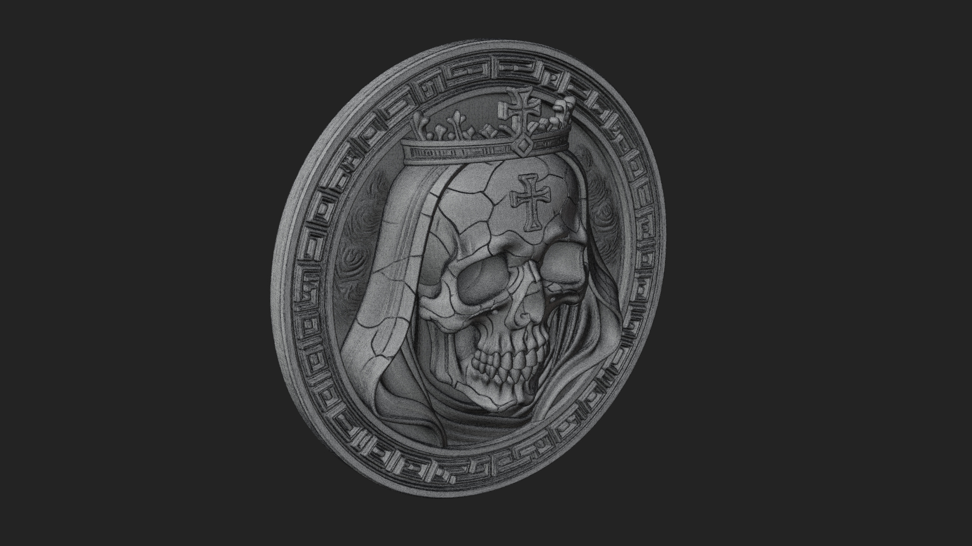 Crowned Skull Oval Relief Plaque Design 8 3D Print Model 3D Model