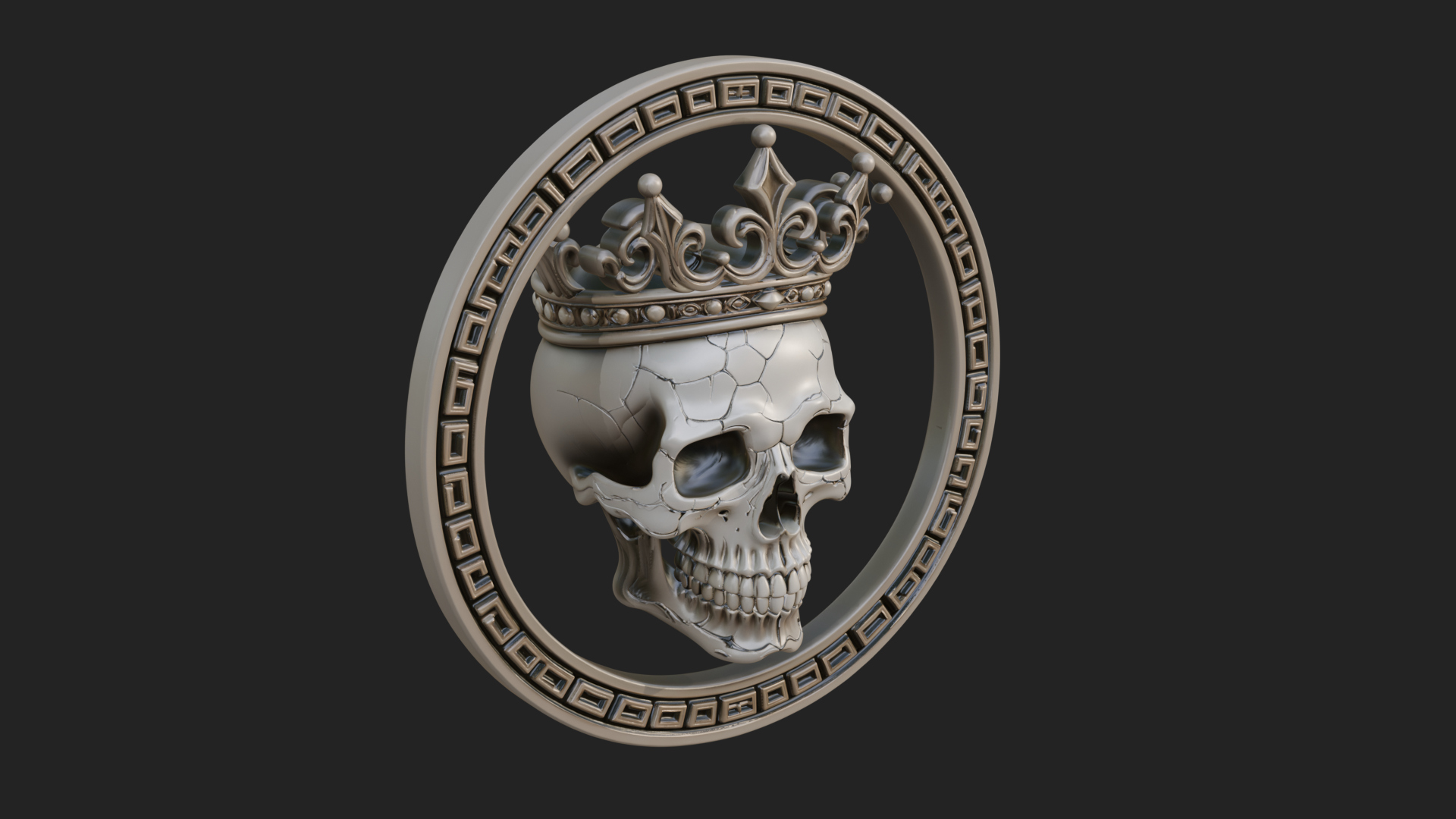 Crowned Skull Oval Relief Plaque Design 9 3D Print Model 3D Model