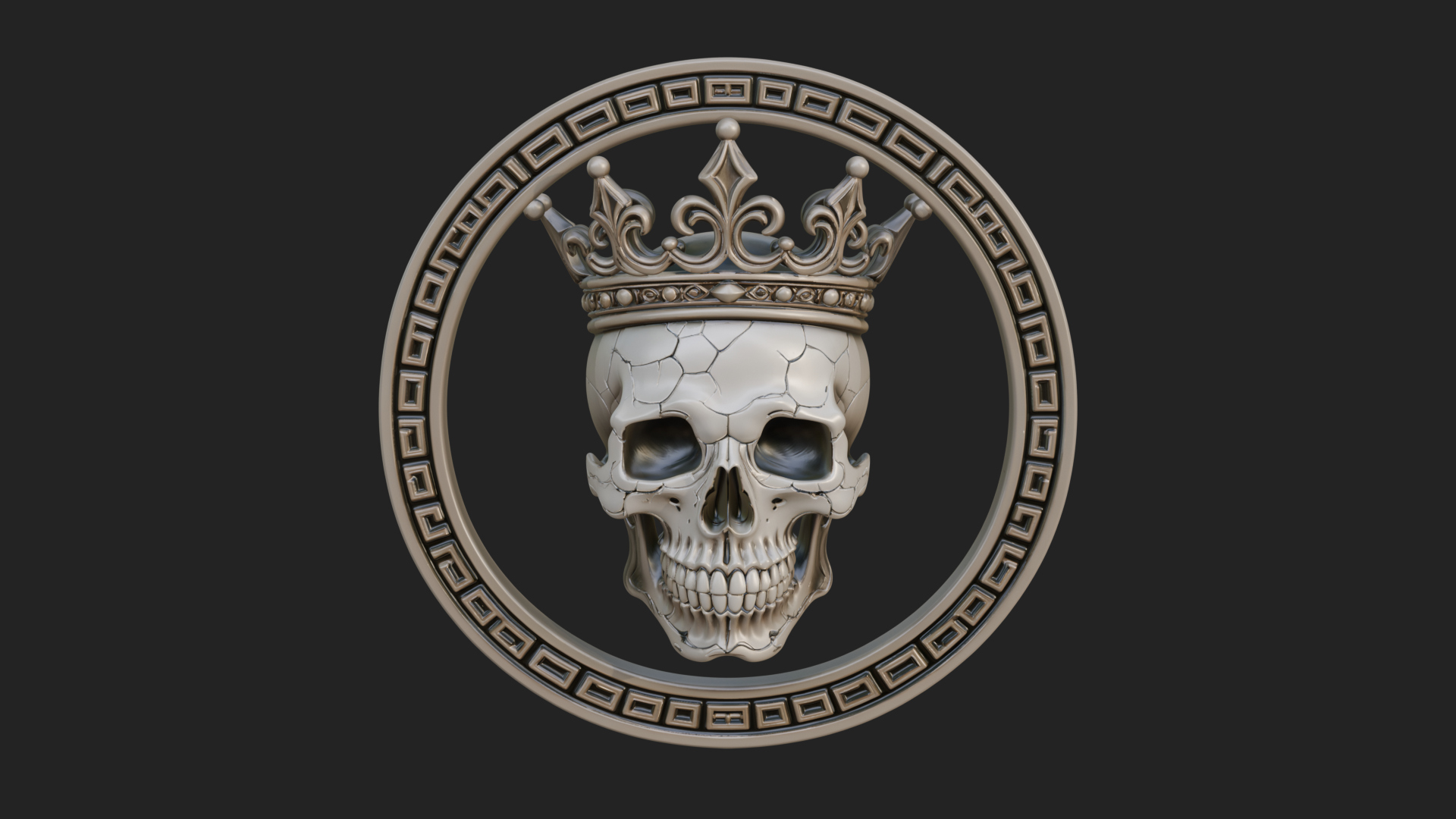 Crowned Skull Oval Relief Plaque Design 9 3D Print Model 3D Model