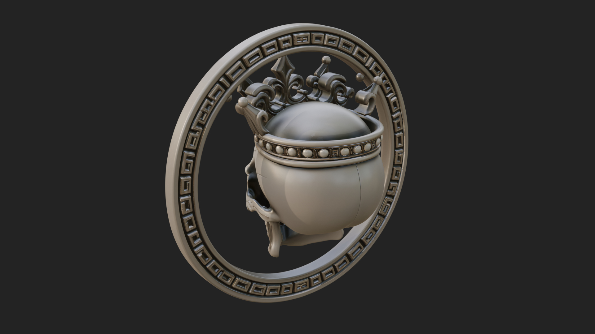 Crowned Skull Oval Relief Plaque Design 9 3D Print Model 3D Model