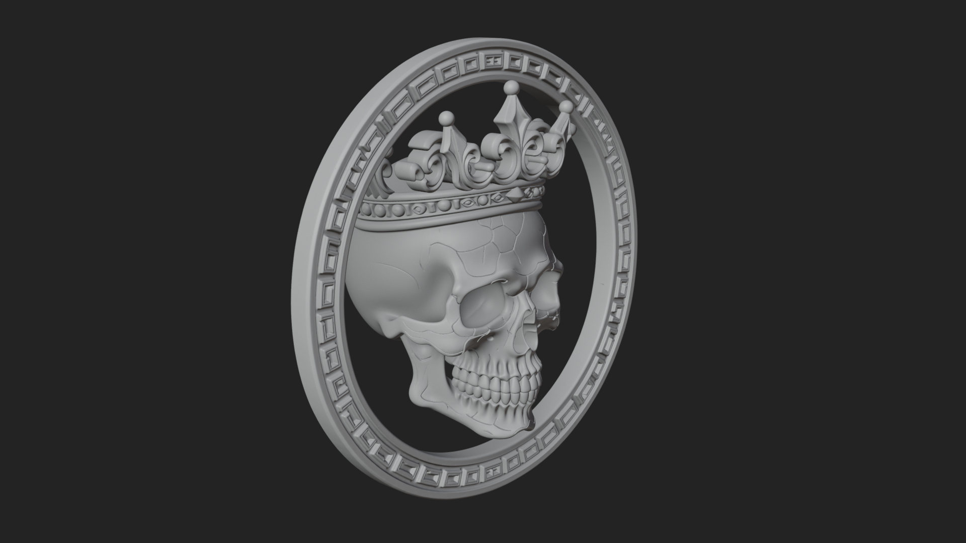 Crowned Skull Oval Relief Plaque Design 9 3D Print Model 3D Model