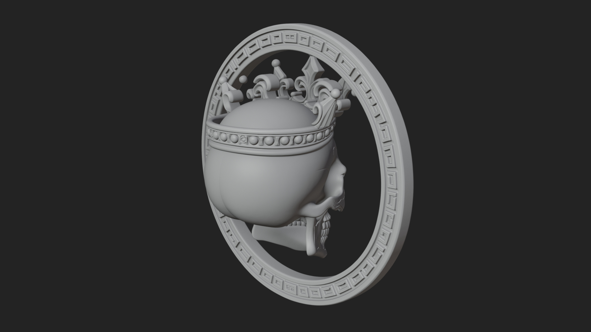 Crowned Skull Oval Relief Plaque Design 9 3D Print Model 3D Model