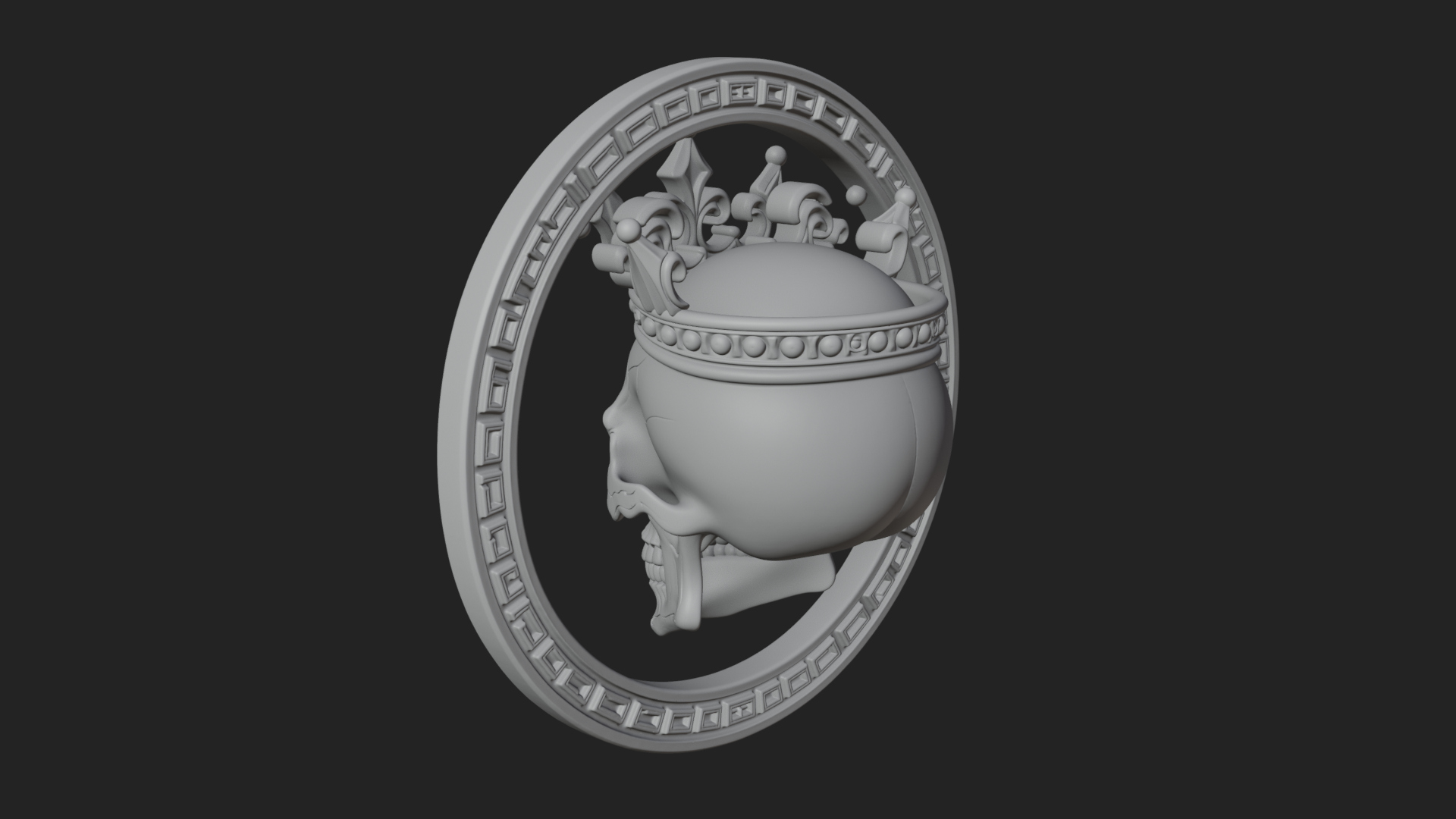 Crowned Skull Oval Relief Plaque Design 9 3D Print Model 3D Model