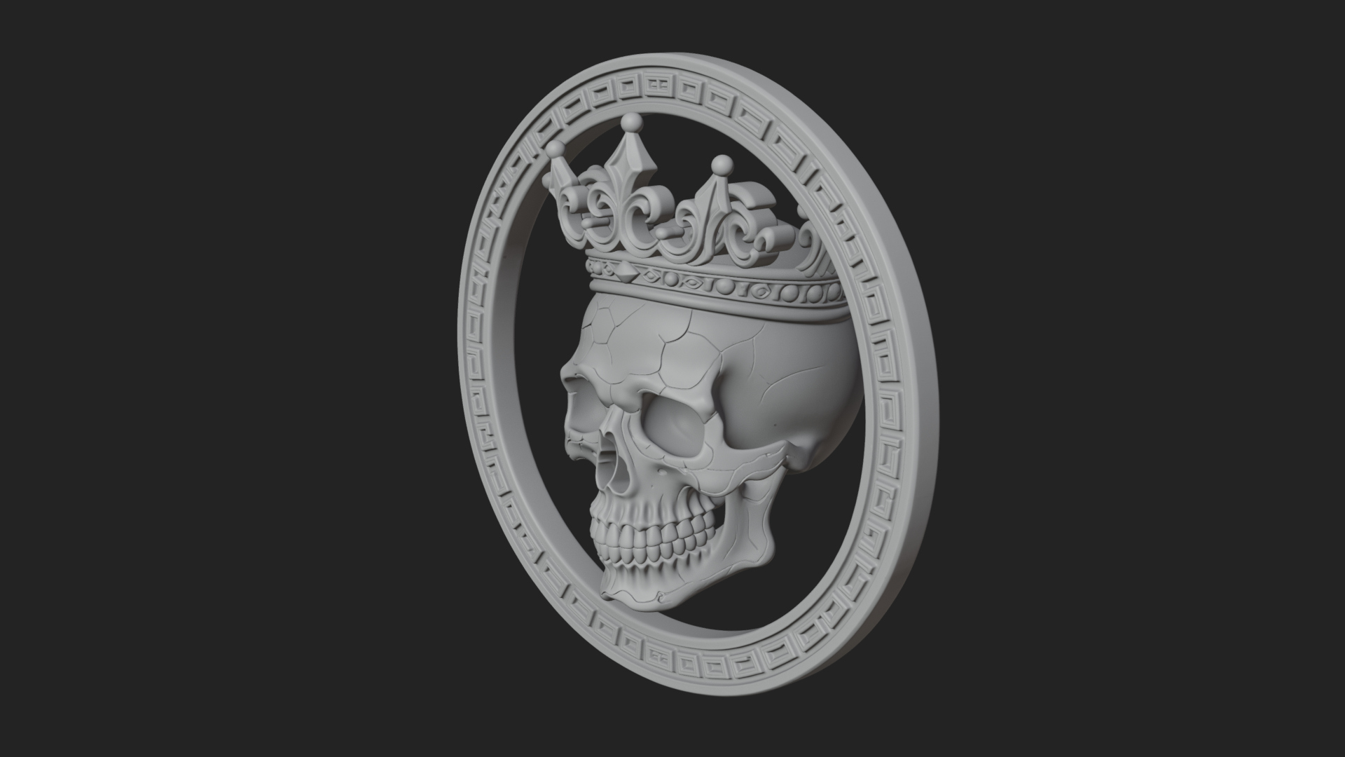 Crowned Skull Oval Relief Plaque Design 9 3D Print Model 3D Model