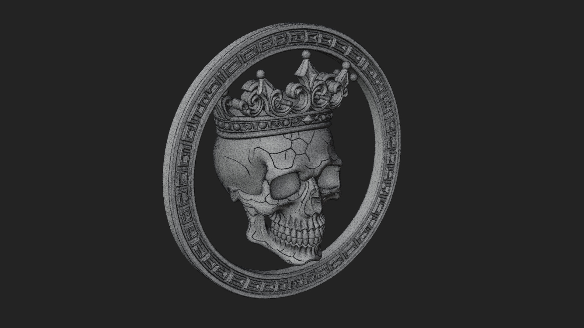Crowned Skull Oval Relief Plaque Design 9 3D Print Model 3D Model