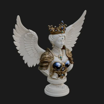 Crowned Winged Angel Bust Statue Design 1 3D Print Model