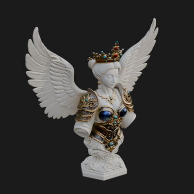 Crowned Winged Angel Bust Statue Design 2 3D Print Model