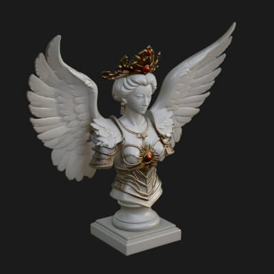 Crowned Winged Angel Bust Statue Design 3 3d Print Model
