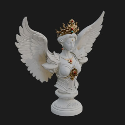 Crowned Winged Angel Bust Statue Design 4 3D Print Model