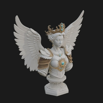 Crowned Winged Angel Bust Statue Design 5 3D Print Model