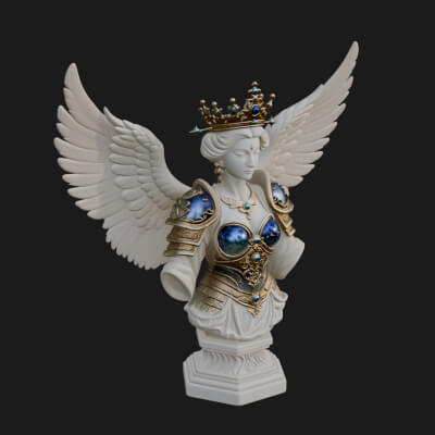 Crowned Winged Angel Bust Statue Design 6 3D Print Model