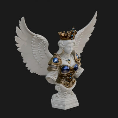 Crowned Winged Angel Bust Statue Design 7 3D Print Model