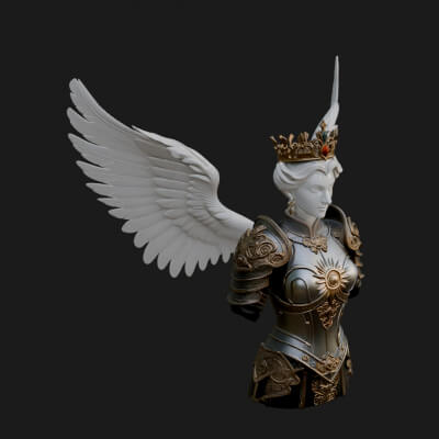 Crowned Winged Angel Bust Statue Design 8 3D Print Model