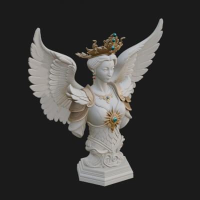 Crowned Winged Angel Bust Statue Design 9 3D Print Model