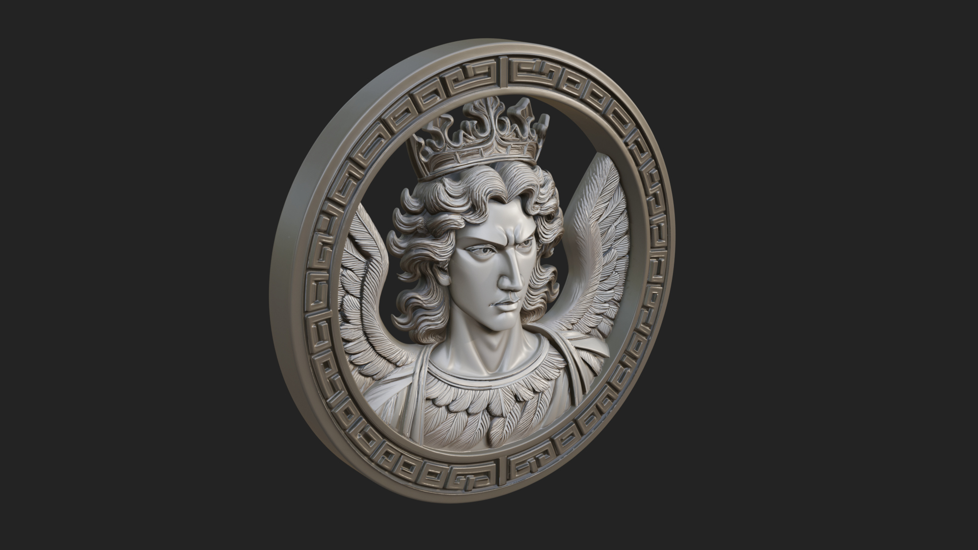 Crowned Winged Angel Oval Plaque Design 1 3D Print Model 3D Model