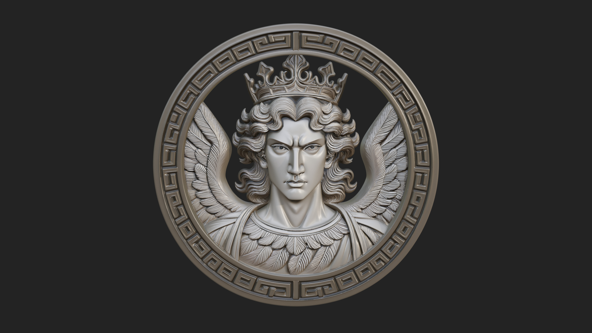 Crowned Winged Angel Oval Plaque Design 1 3D Print Model 3D Model