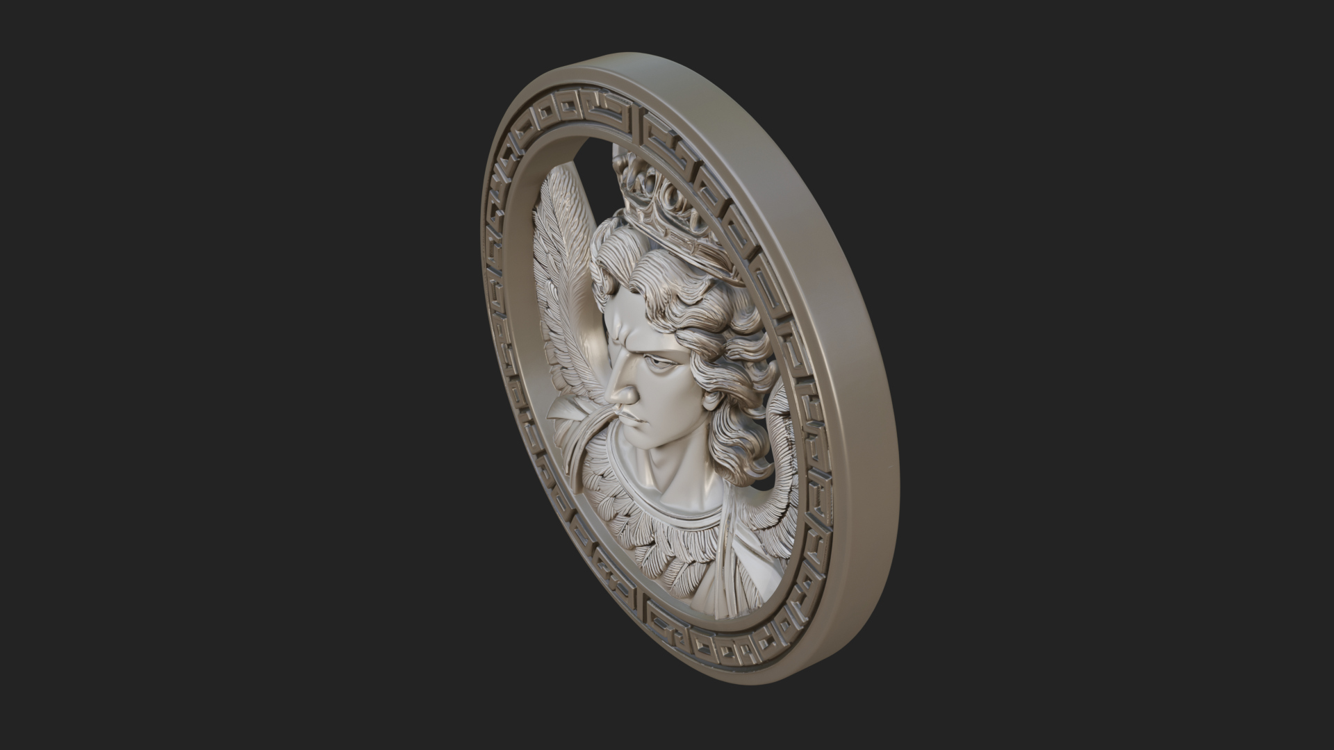 Crowned Winged Angel Oval Plaque Design 1 3D Print Model 3D Model