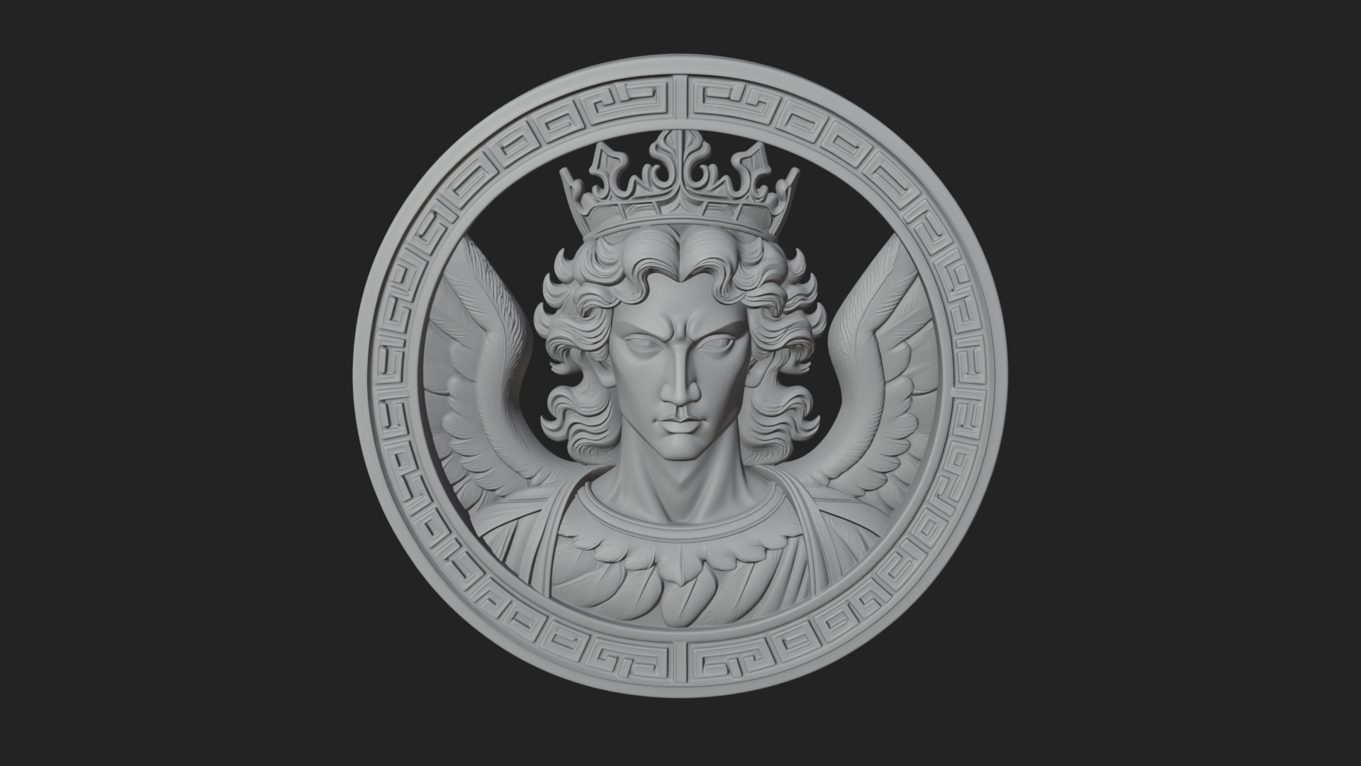 Crowned Winged Angel Oval Plaque Design 1 3D Print Model 3D Model