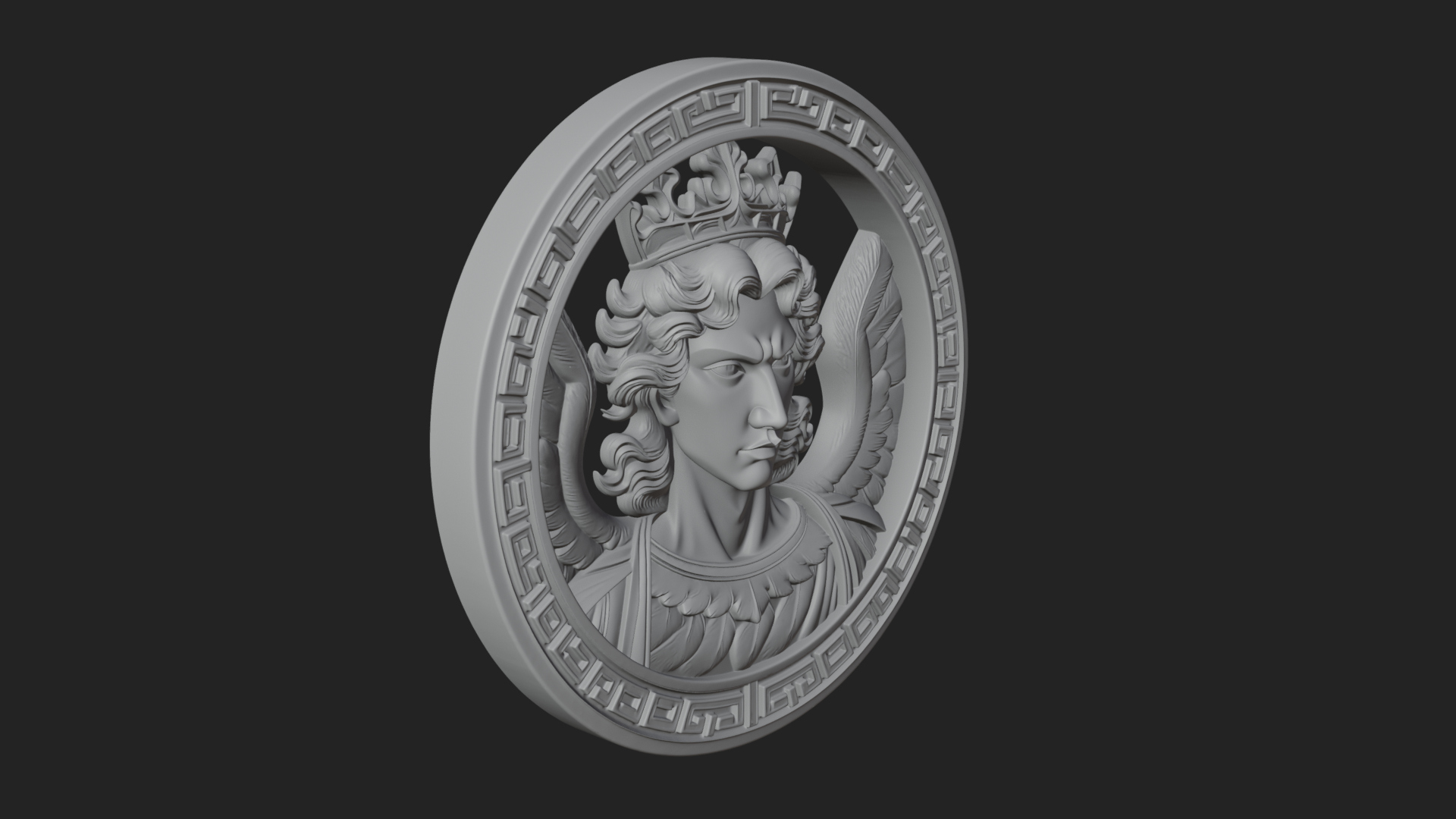 Crowned Winged Angel Oval Plaque Design 1 3D Print Model 3D Model