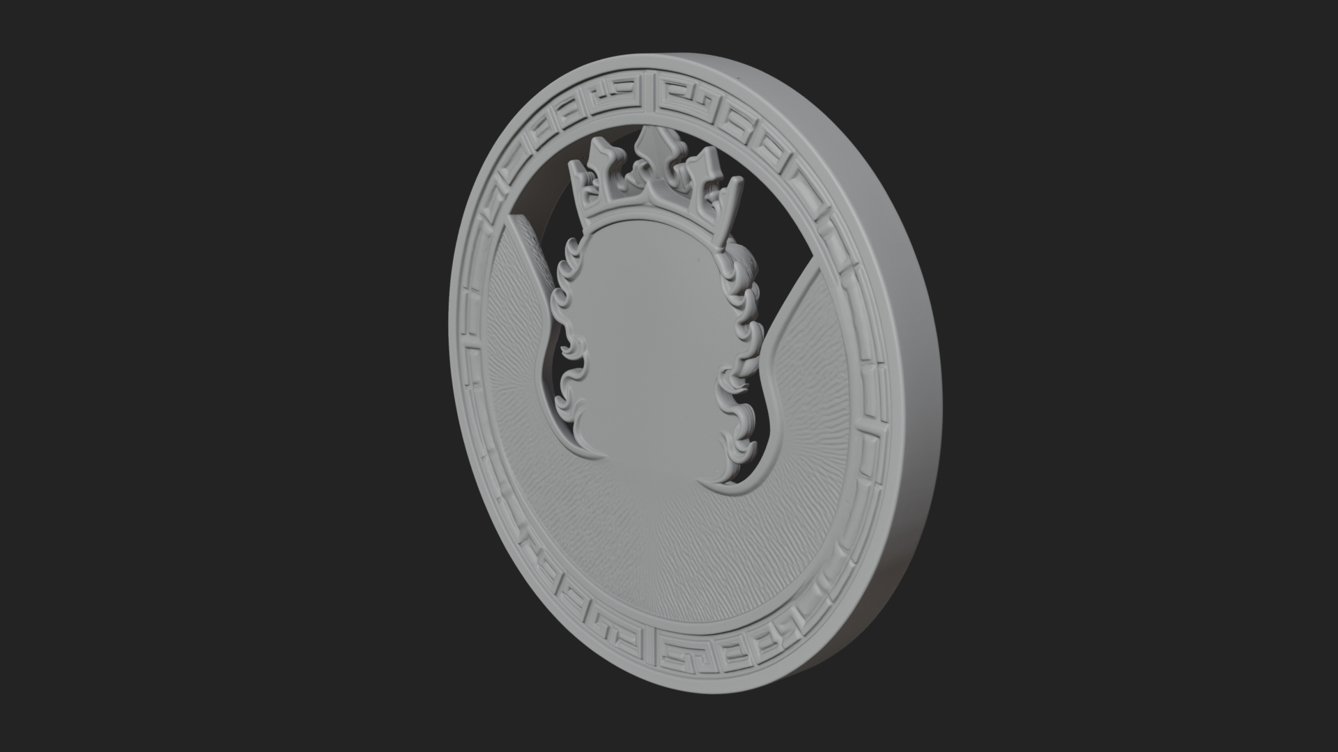 Crowned Winged Angel Oval Plaque Design 1 3D Print Model 3D Model
