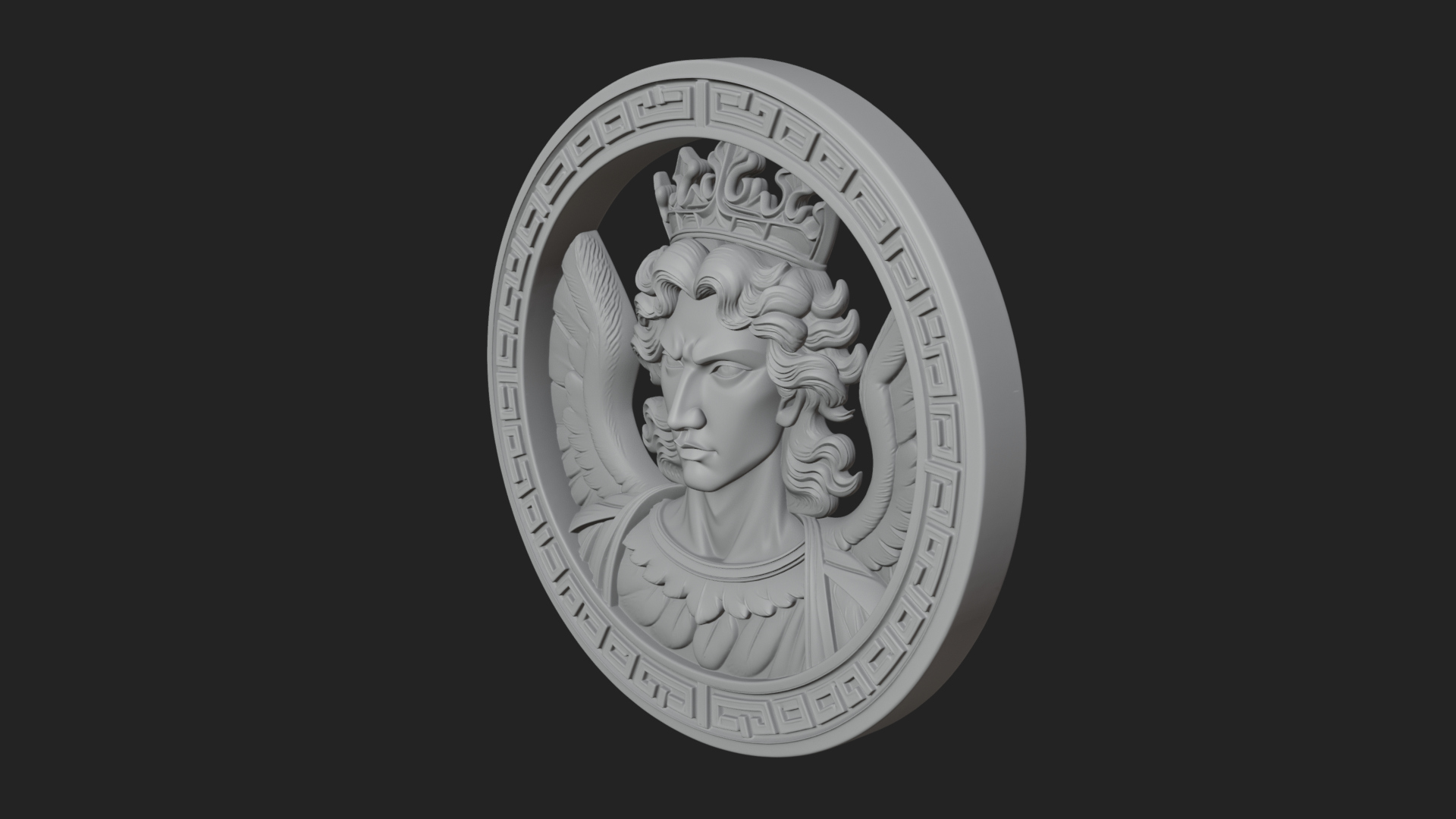 Crowned Winged Angel Oval Plaque Design 1 3D Print Model 3D Model