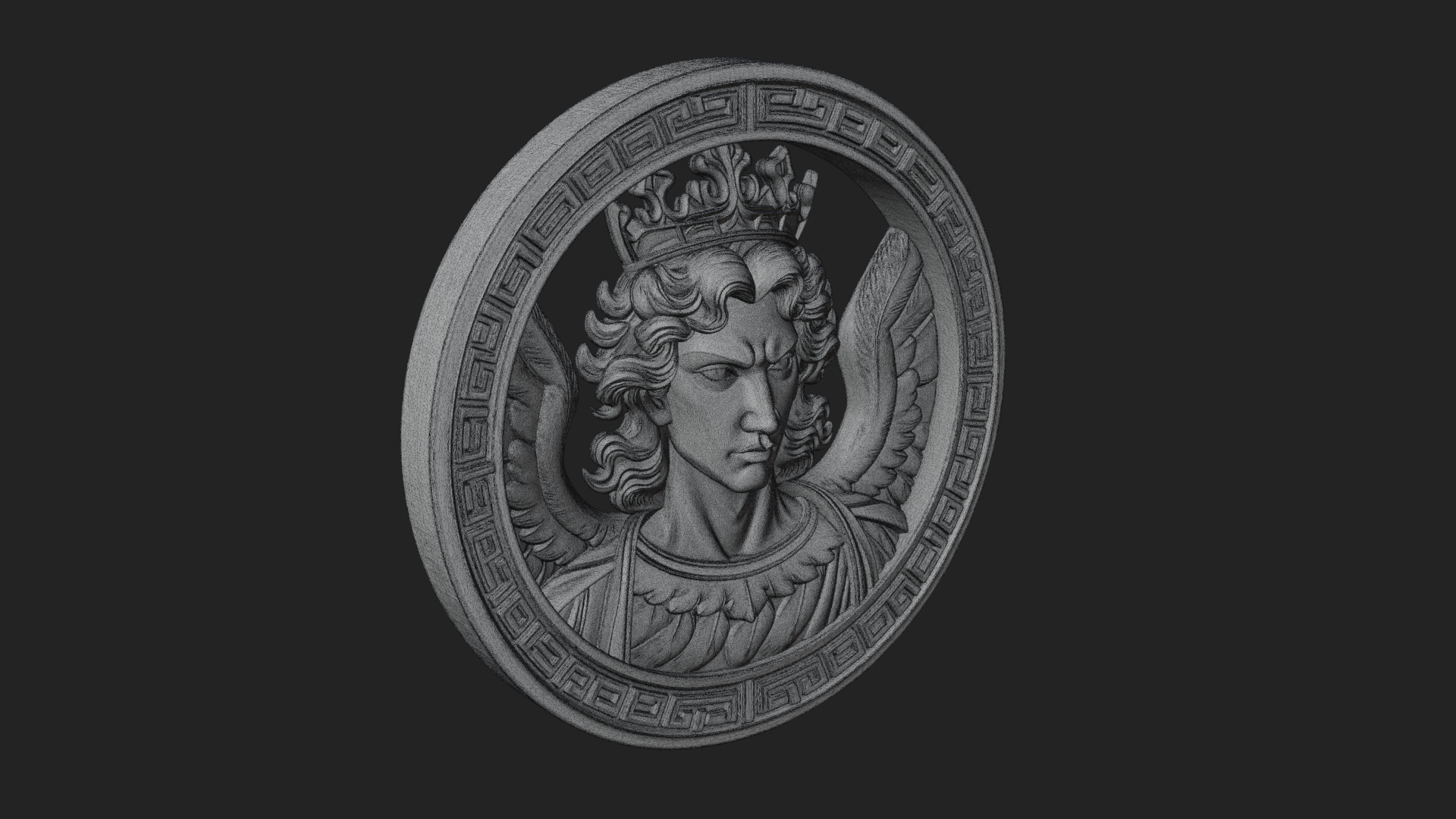 Crowned Winged Angel Oval Plaque Design 1 3D Print Model 3D Model