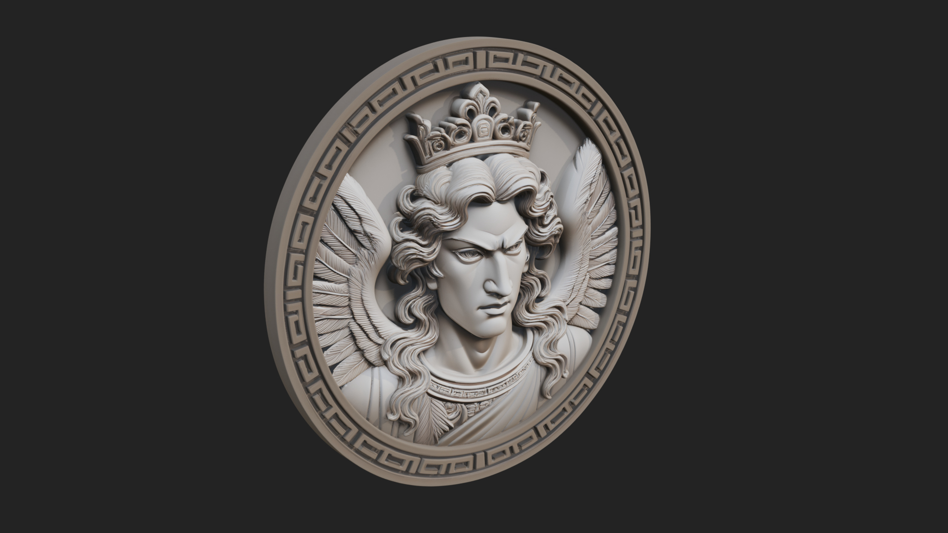 Crowned Winged Angel Oval Plaque Design 2 3D Print Model 3D Model