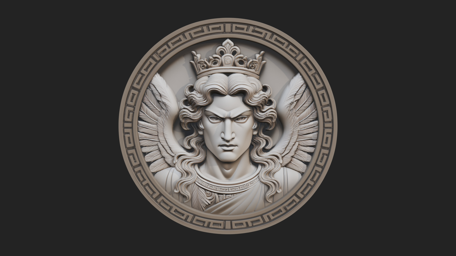 Crowned Winged Angel Oval Plaque Design 2 3D Print Model 3D Model