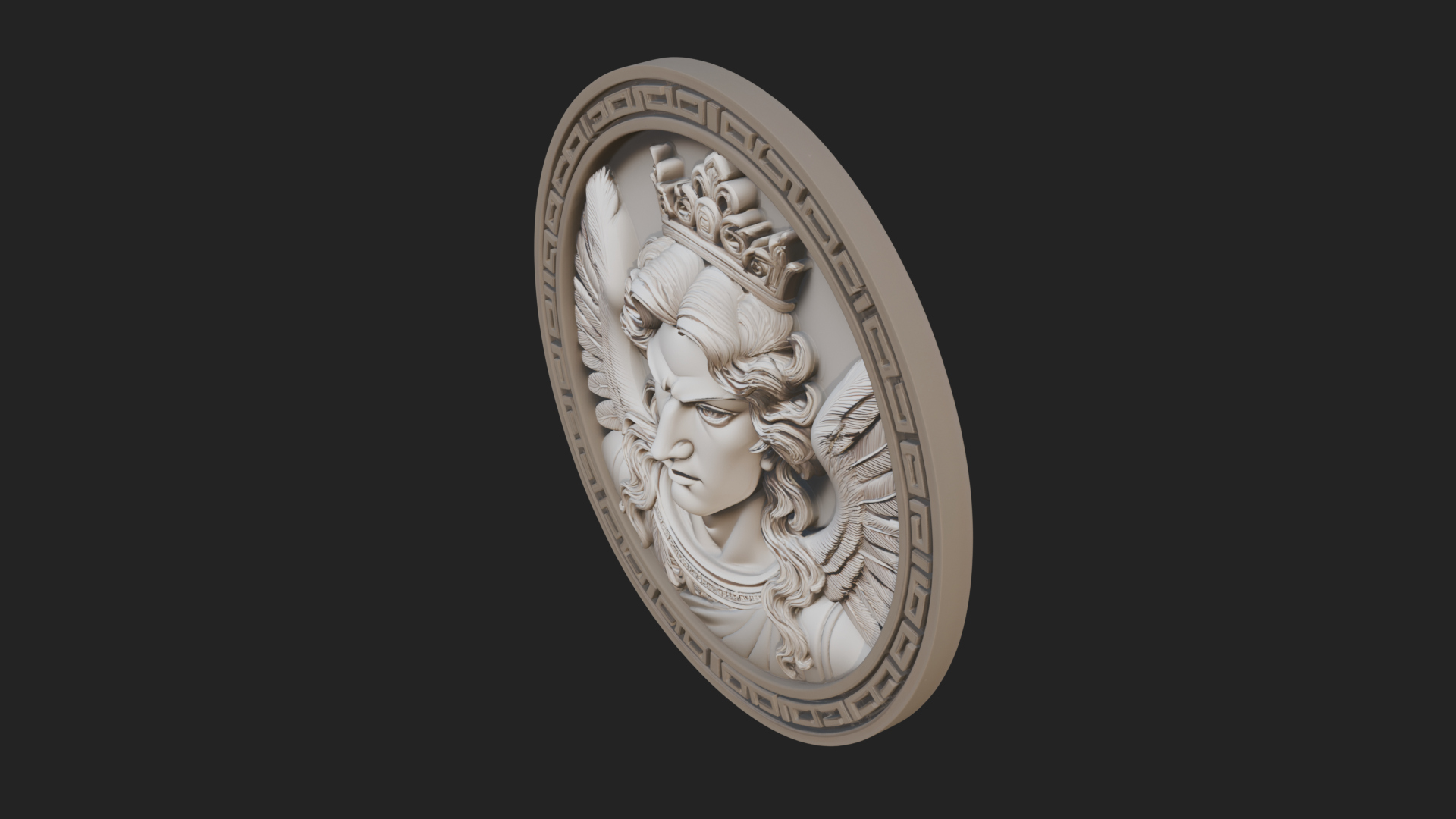 Crowned Winged Angel Oval Plaque Design 2 3D Print Model 3D Model