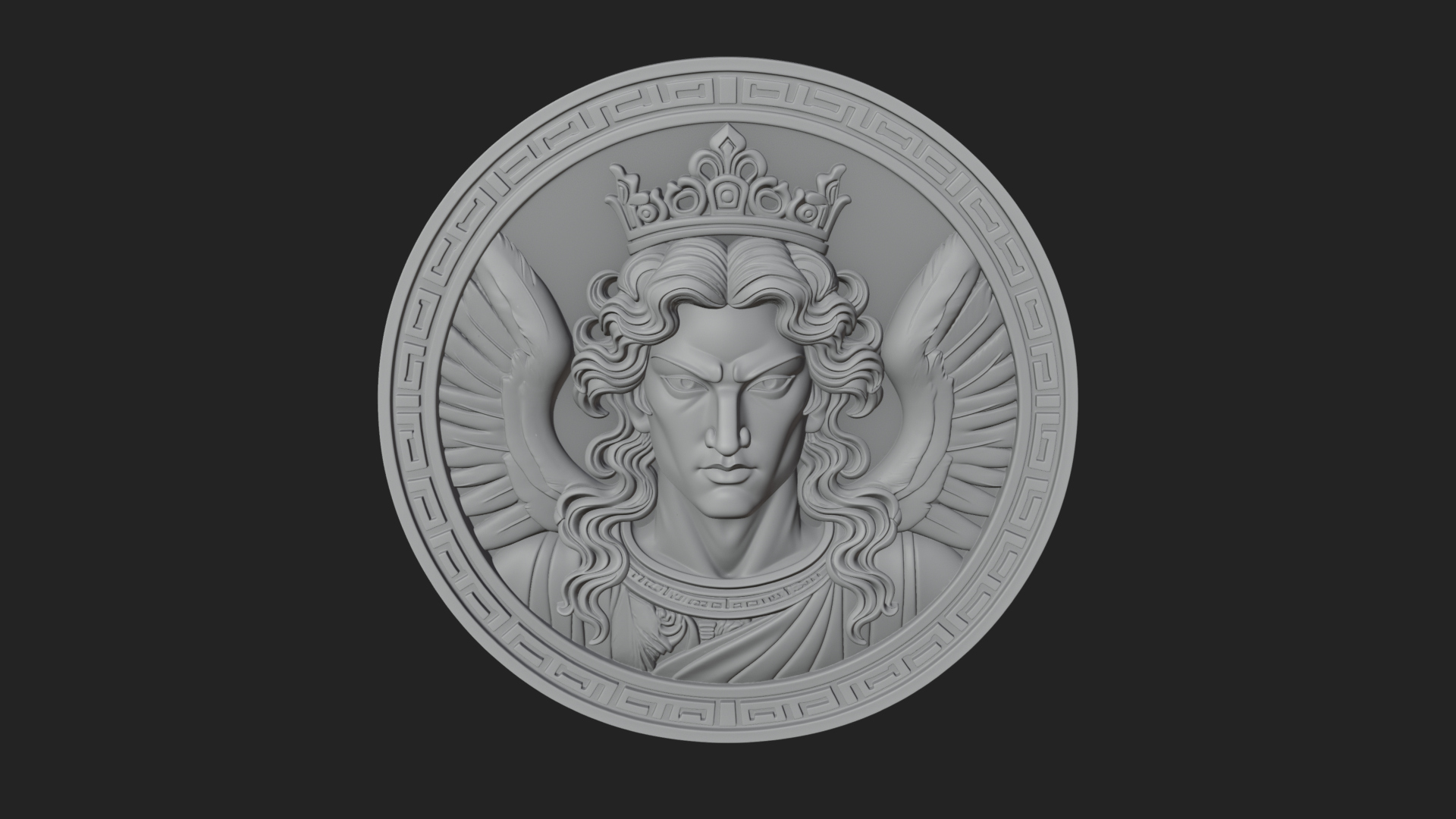 Crowned Winged Angel Oval Plaque Design 2 3D Print Model 3D Model