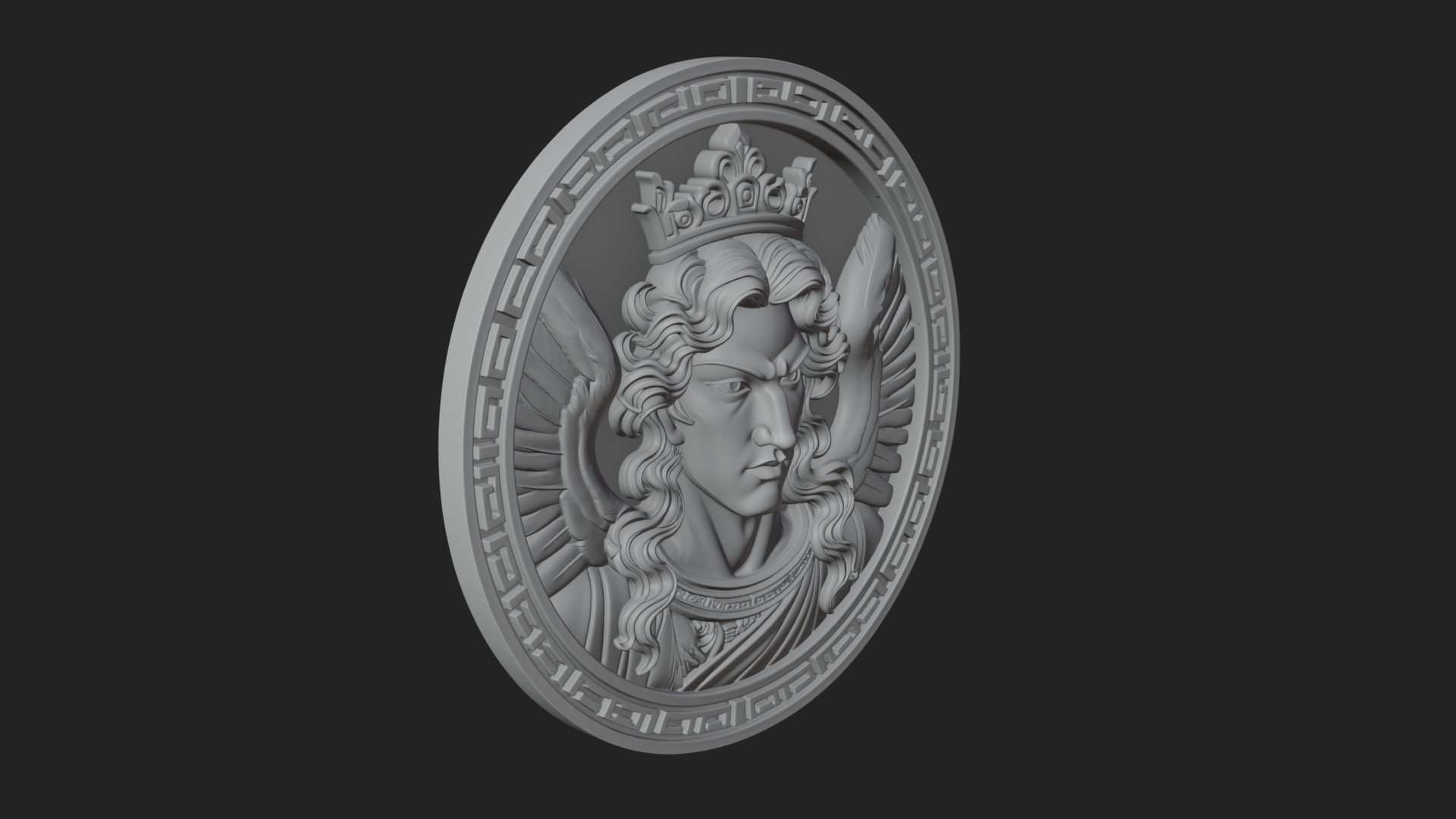 Crowned Winged Angel Oval Plaque Design 2 3D Print Model 3D Model