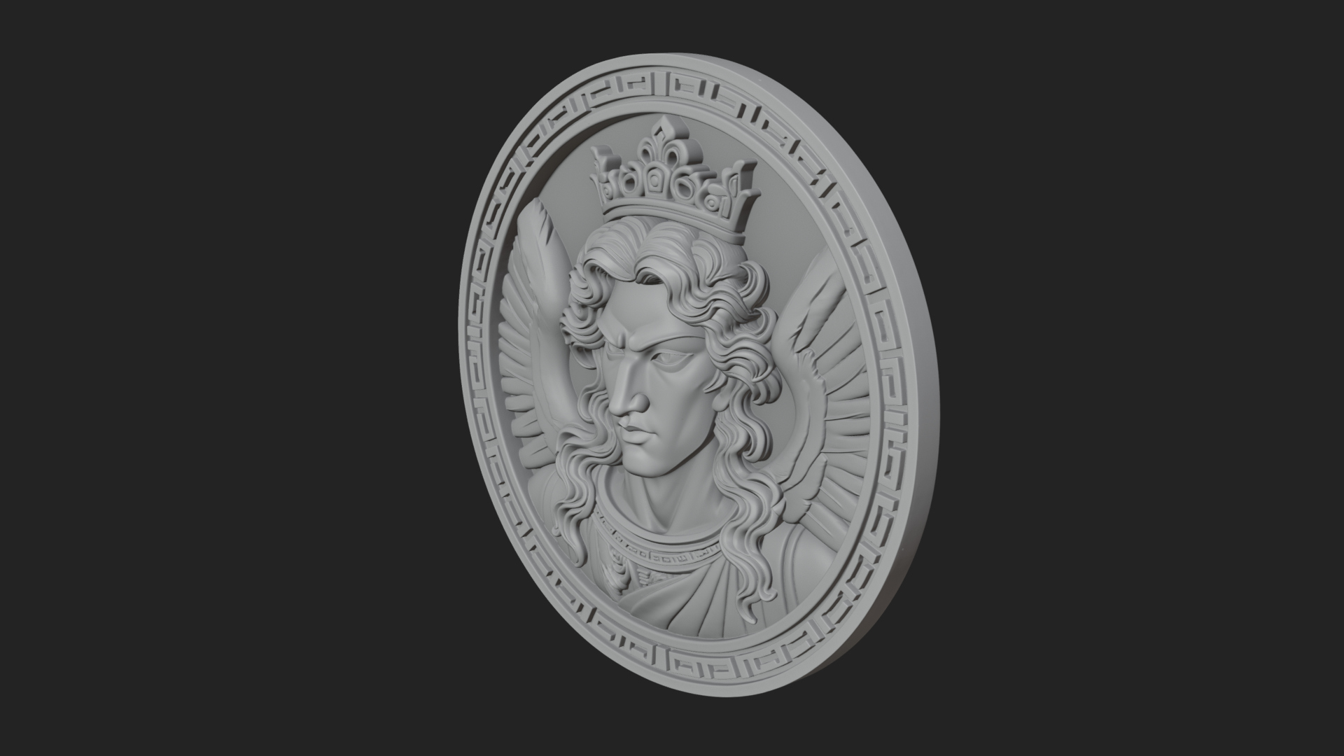 Crowned Winged Angel Oval Plaque Design 2 3D Print Model 3D Model