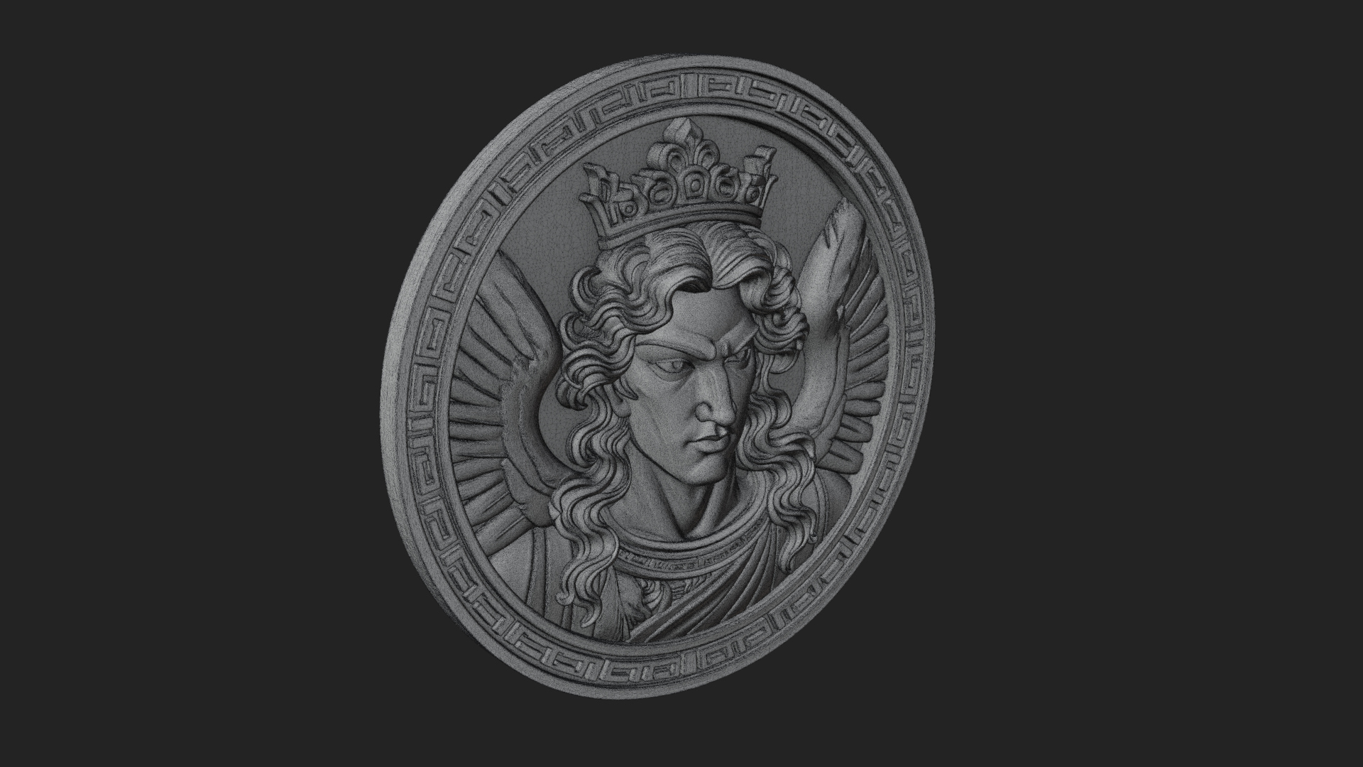 Crowned Winged Angel Oval Plaque Design 2 3D Print Model 3D Model