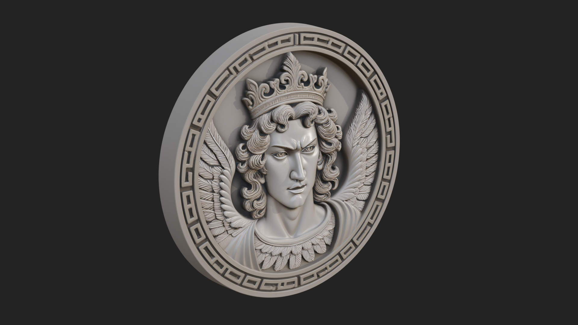 Crowned Winged Angel Oval Plaque Design 3 3D Print Model 3D Model