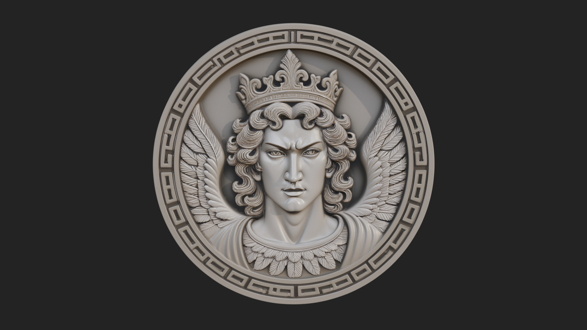 Crowned Winged Angel Oval Plaque Design 3 3D Print Model 3D Model
