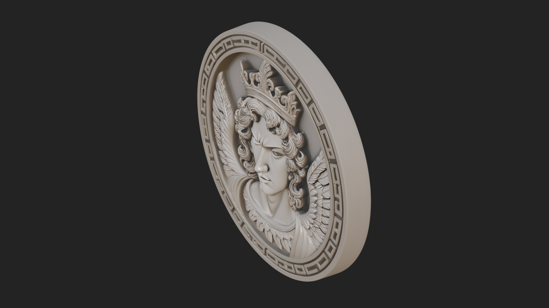 Crowned Winged Angel Oval Plaque Design 3 3D Print Model 3D Model