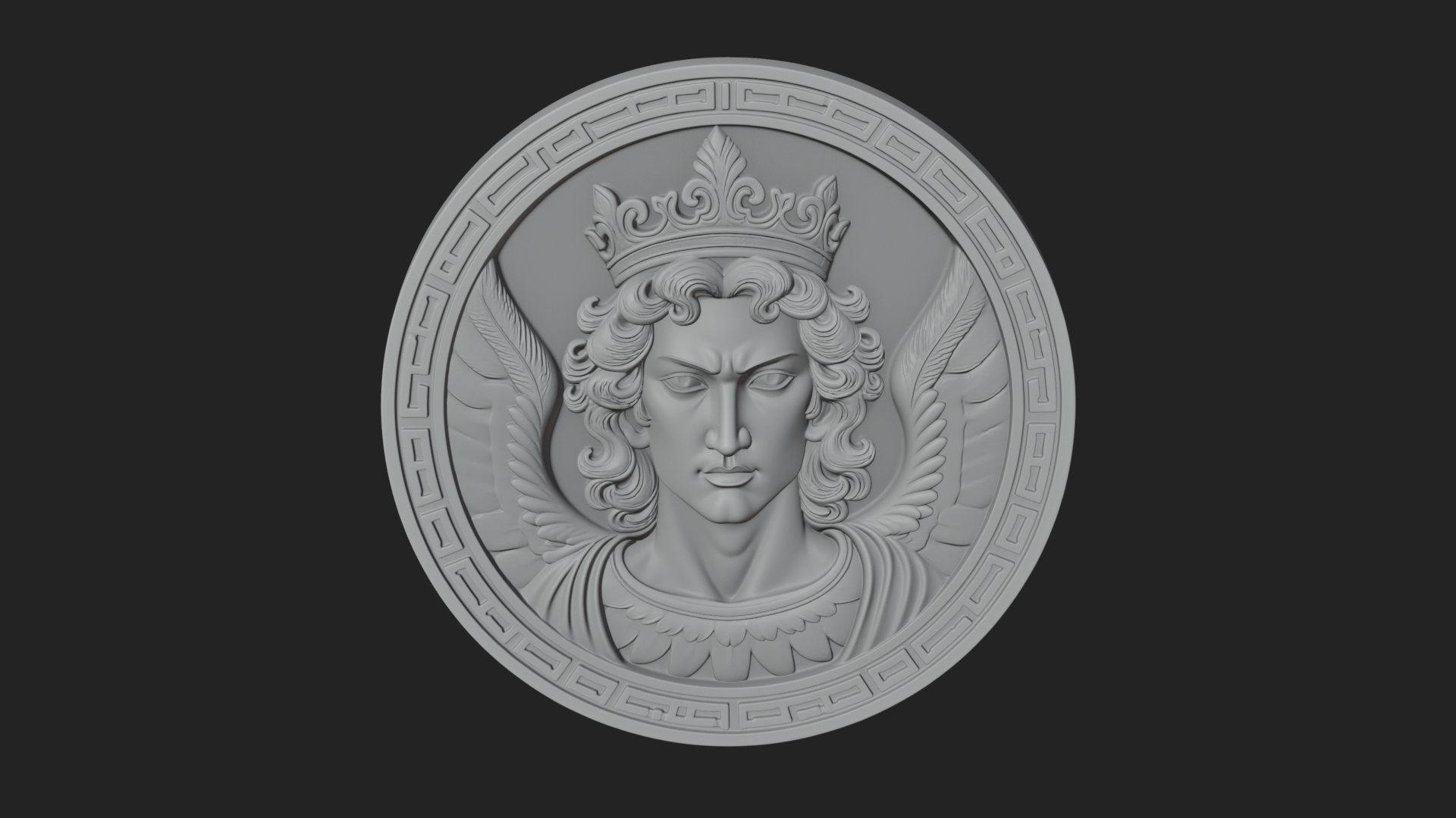 Crowned Winged Angel Oval Plaque Design 3 3D Print Model 3D Model
