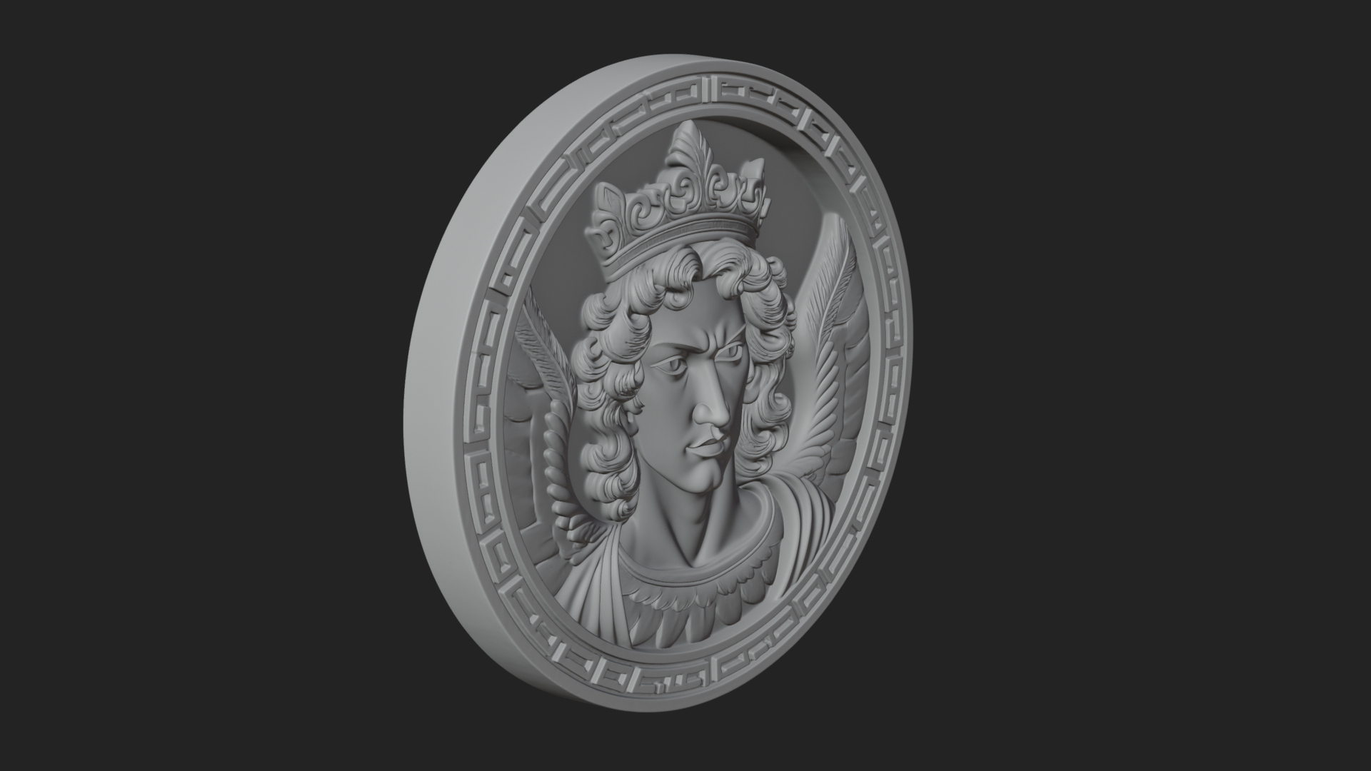 Crowned Winged Angel Oval Plaque Design 3 3D Print Model 3D Model