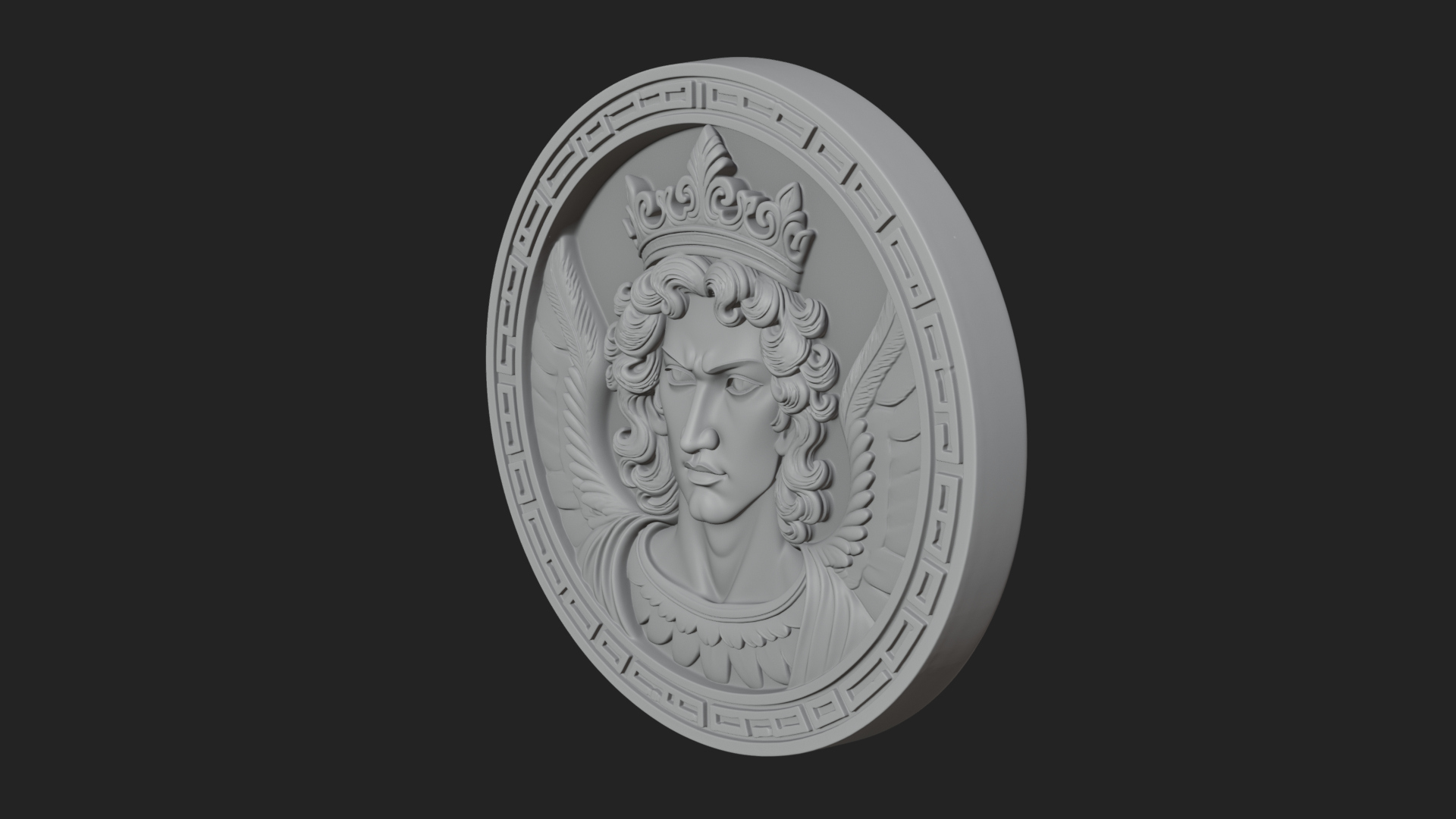 Crowned Winged Angel Oval Plaque Design 3 3D Print Model 3D Model