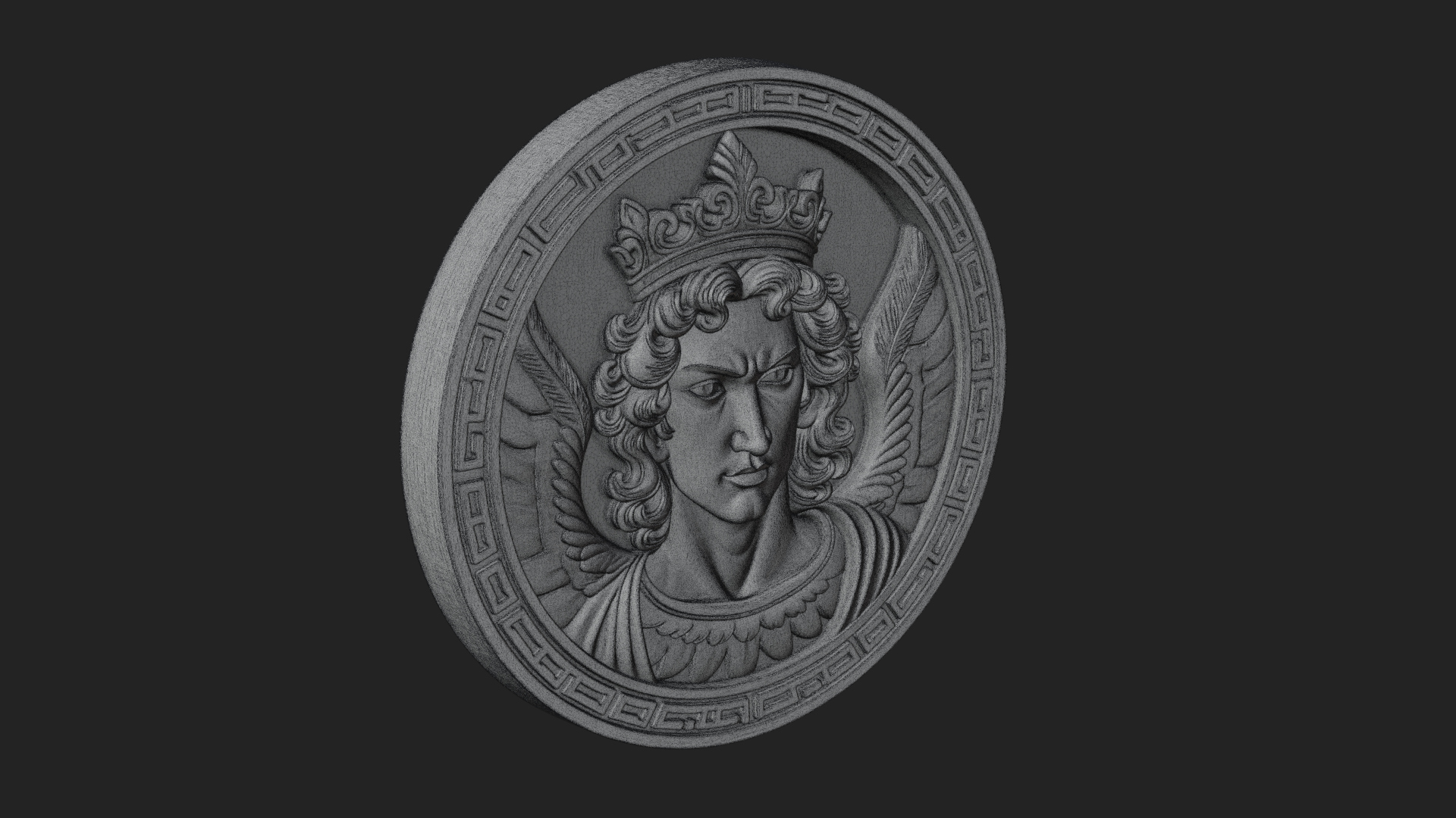 Crowned Winged Angel Oval Plaque Design 3 3D Print Model 3D Model