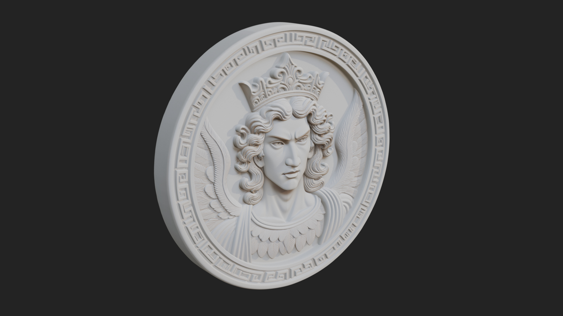 Crowned Winged Angel Oval Plaque Design 4 3D Print Model 3D Model