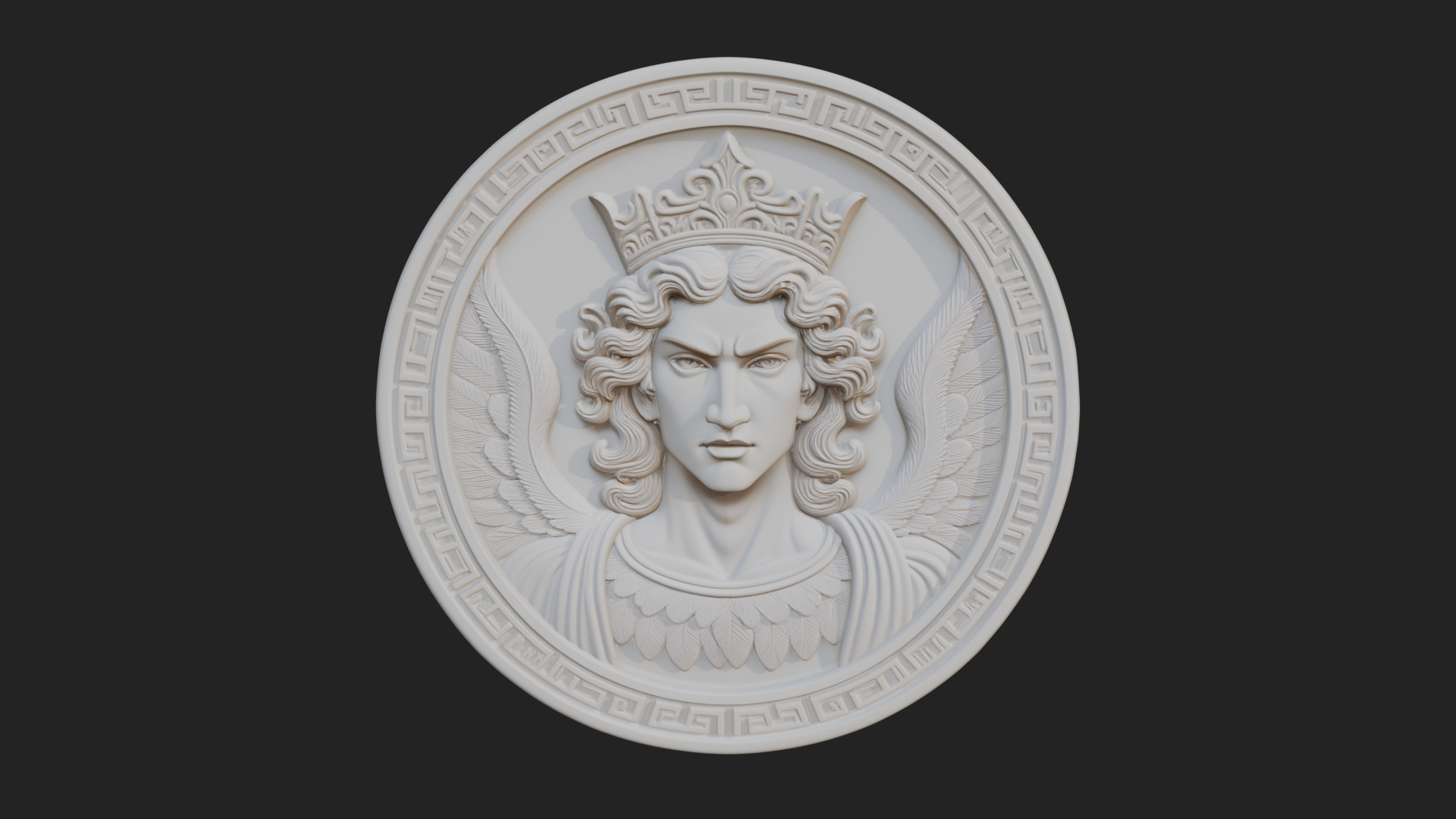 Crowned Winged Angel Oval Plaque Design 4 3D Print Model 3D Model
