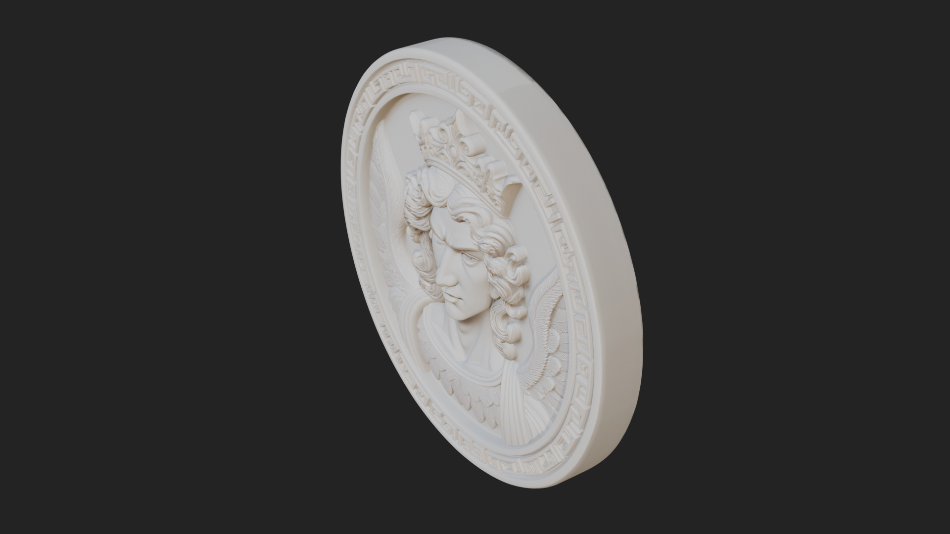 Crowned Winged Angel Oval Plaque Design 4 3D Print Model 3D Model