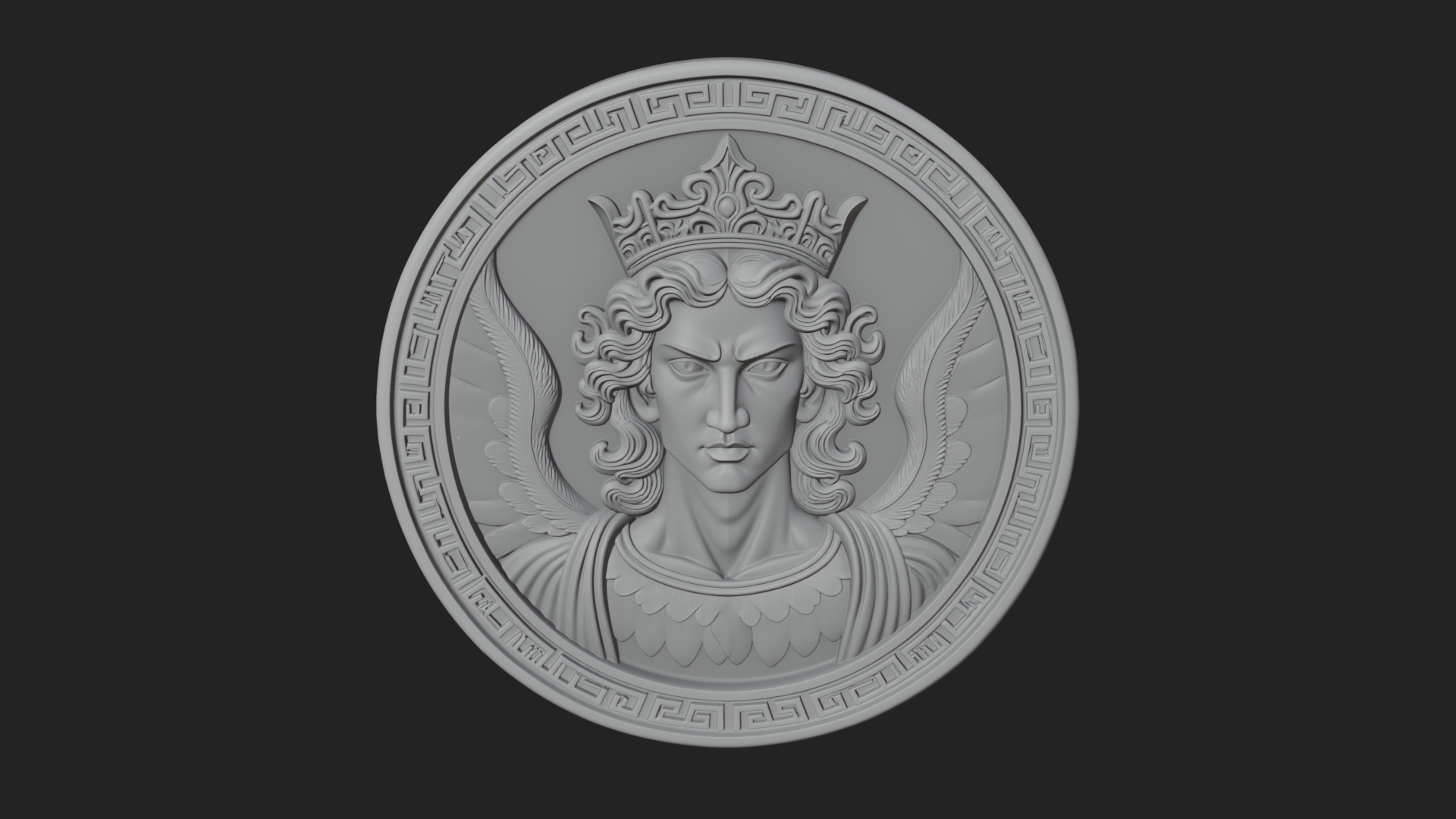 Crowned Winged Angel Oval Plaque Design 4 3D Print Model 3D Model