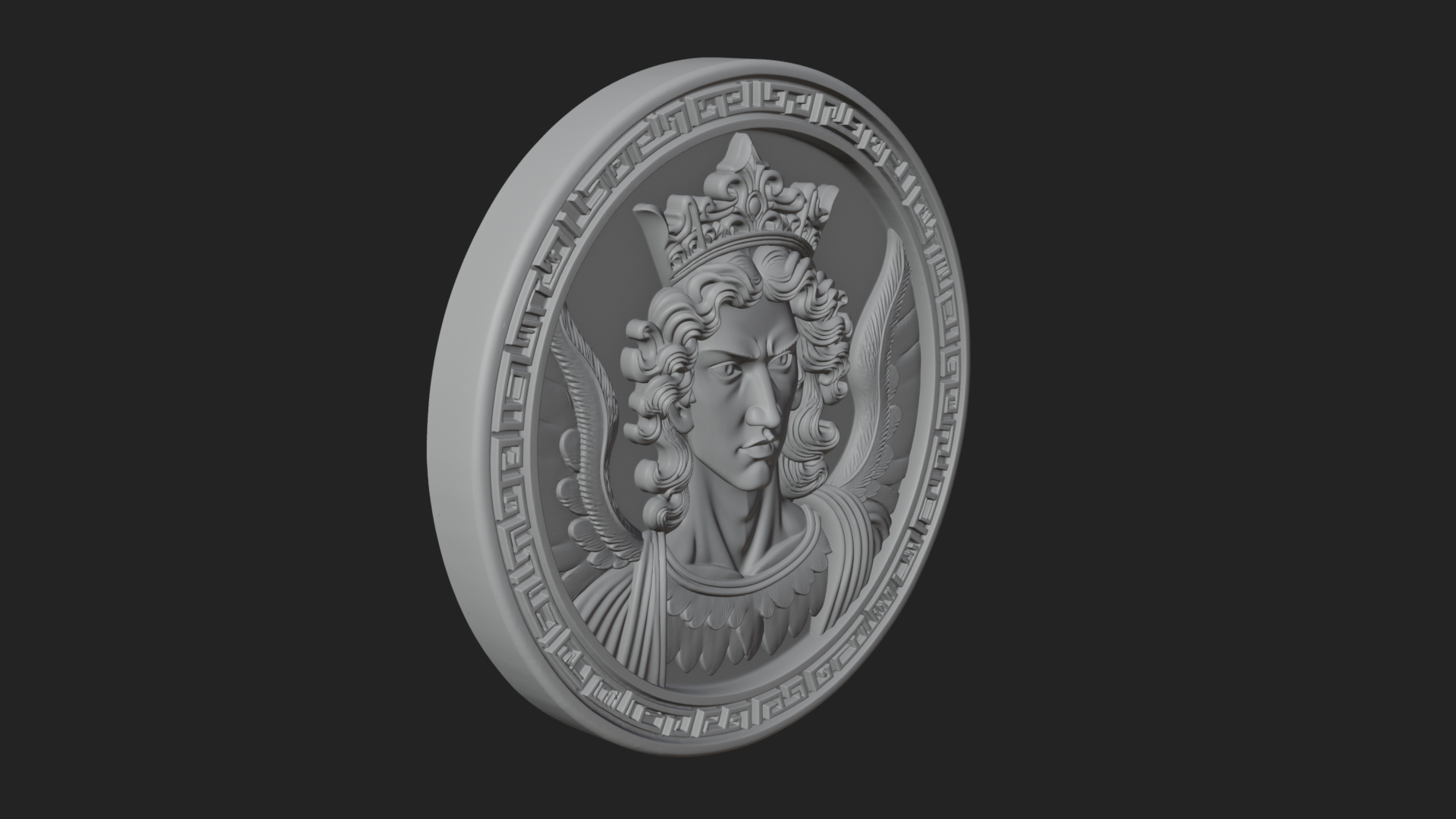 Crowned Winged Angel Oval Plaque Design 4 3D Print Model 3D Model