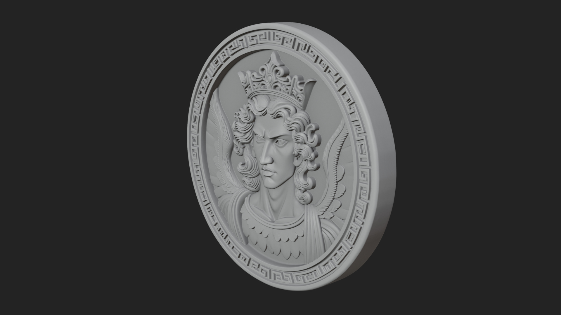Crowned Winged Angel Oval Plaque Design 4 3D Print Model 3D Model