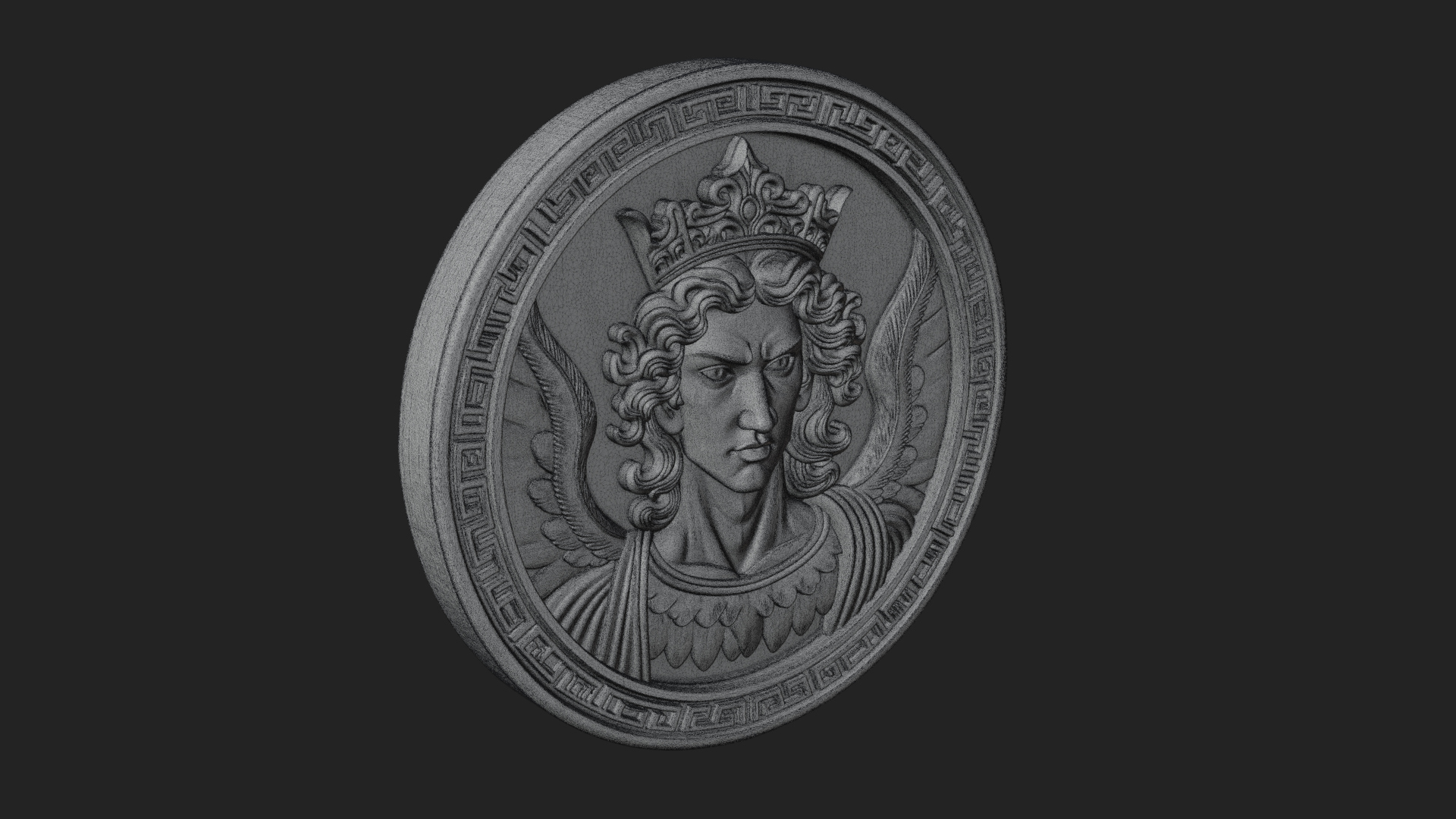 Crowned Winged Angel Oval Plaque Design 4 3D Print Model 3D Model