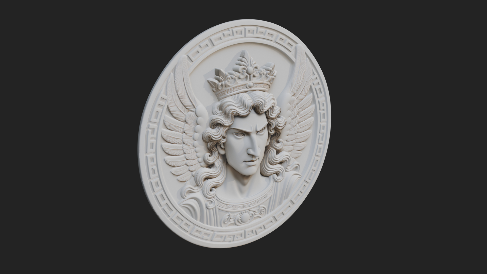Crowned Winged Angel Oval Plaque Design 5 3D Print Model 3D Model